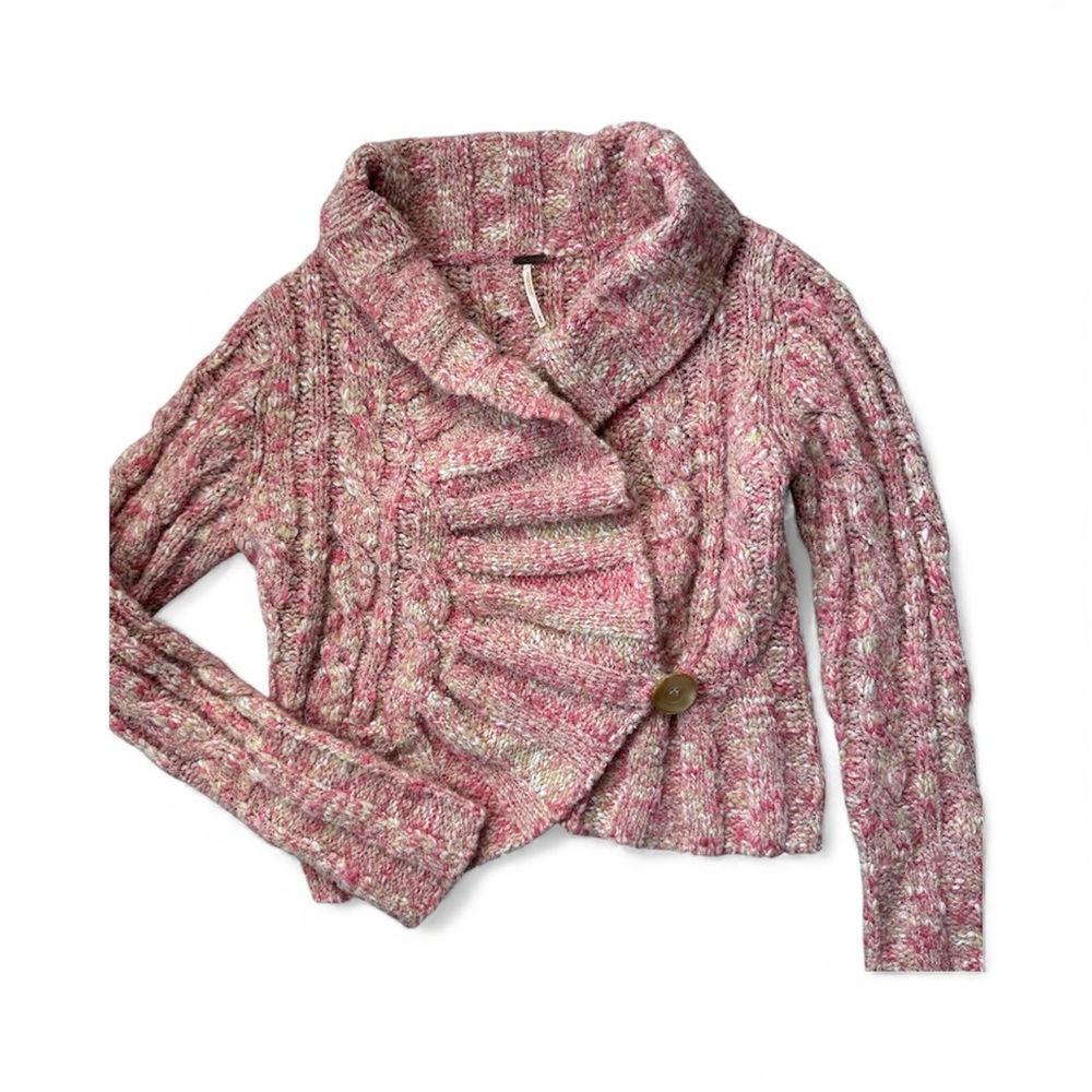 Free People Textured Wrap Sweater Peach Pink Medium